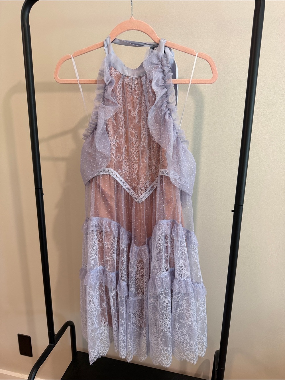 Anthropologie Lavender Ruffled Lace Halter Dress